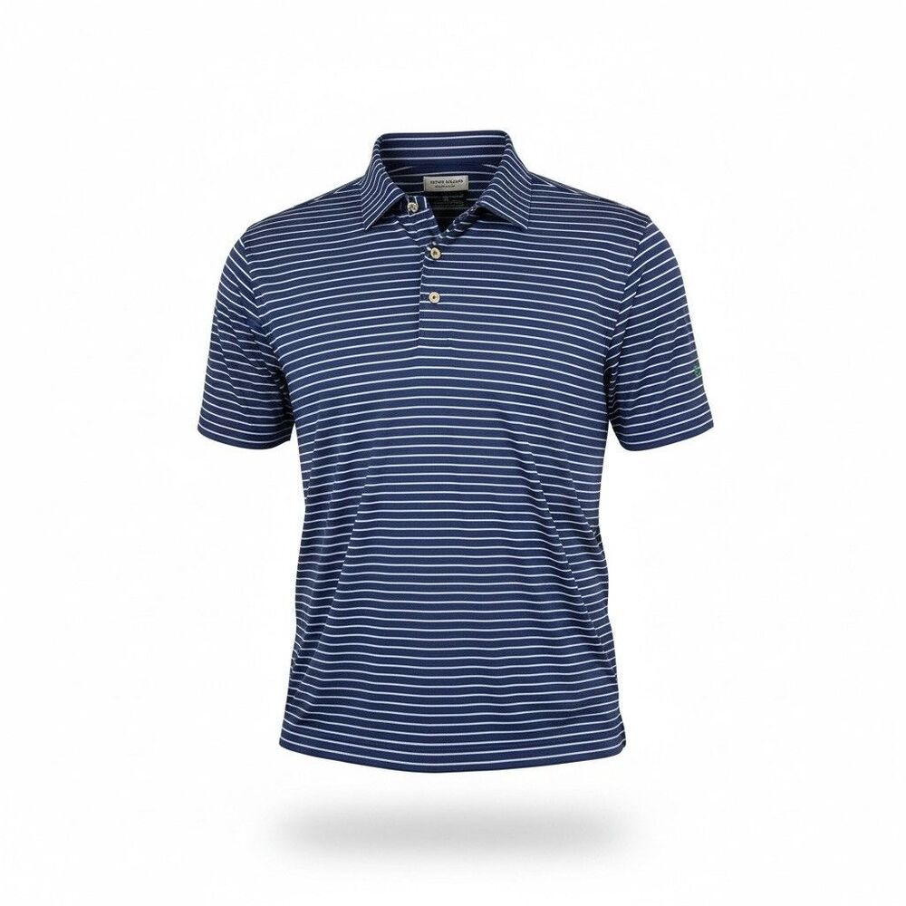 Peter Millar Summer Comfort Mens Polo Shirt Blue Stripe Short Sleeve Size Large